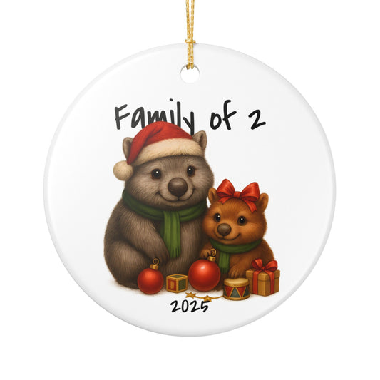 Single Parent Family of 2 Australian Animal Christmas Ornament – Wombat Design – 2025 Festive Keepsake