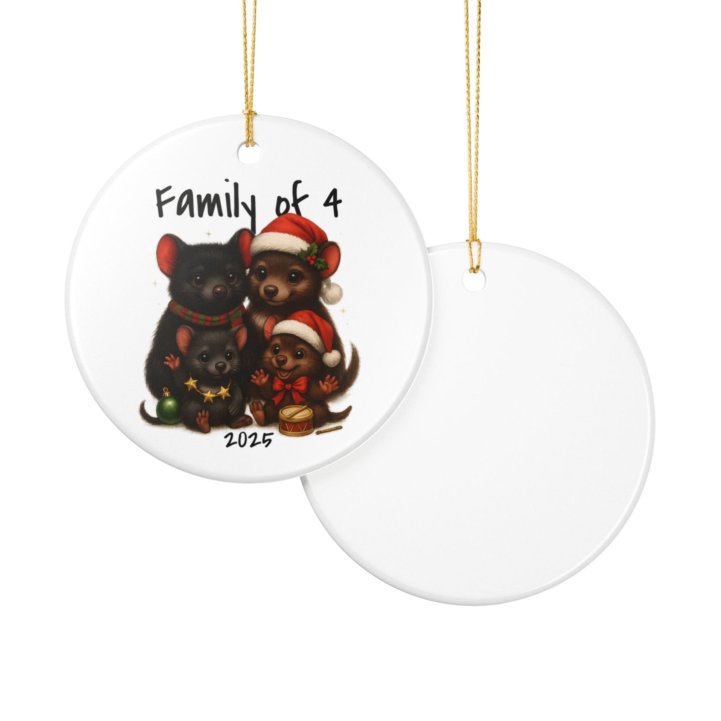 Family of 4 Australian Animal Christmas Ornament – Tasmanian Devil Design – 2025 Festive Keepsake