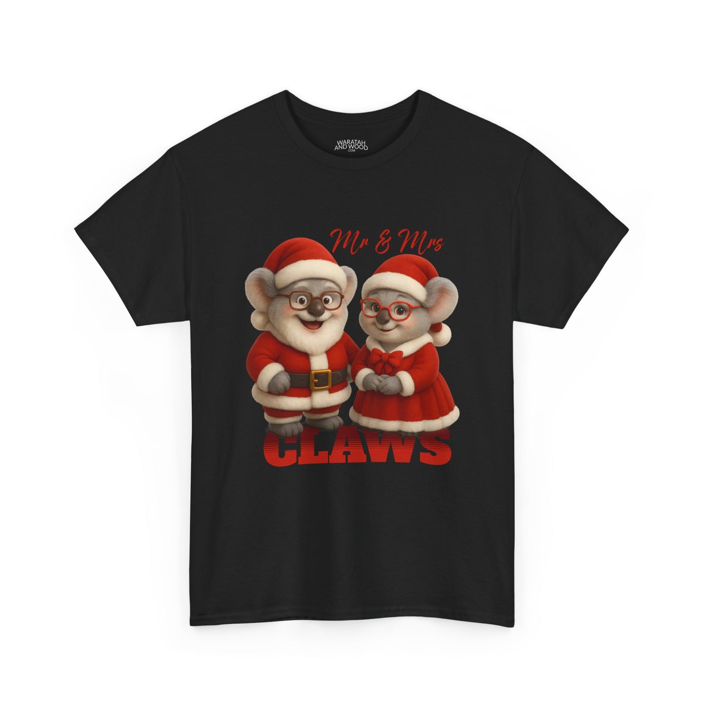 Mr and Mrs Claws – Adult T-Shirt | Koala Santa and Mrs Claws Design | Gumleaf Gang Festive Friends