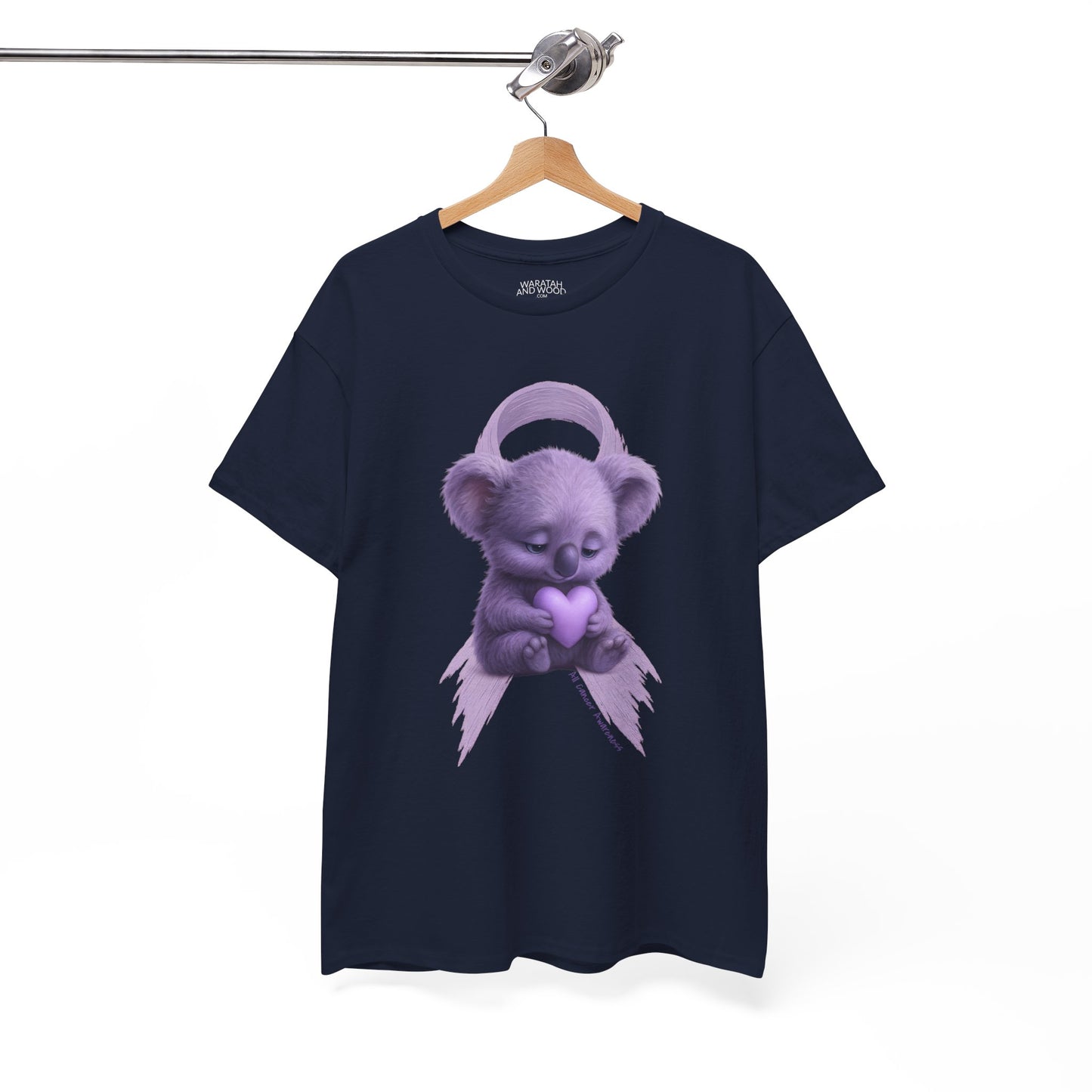 All Cancer Awareness Koala – Lavender Heart  - Adult T-Shirt | Waratah and Wood Comfort and Courage Collection