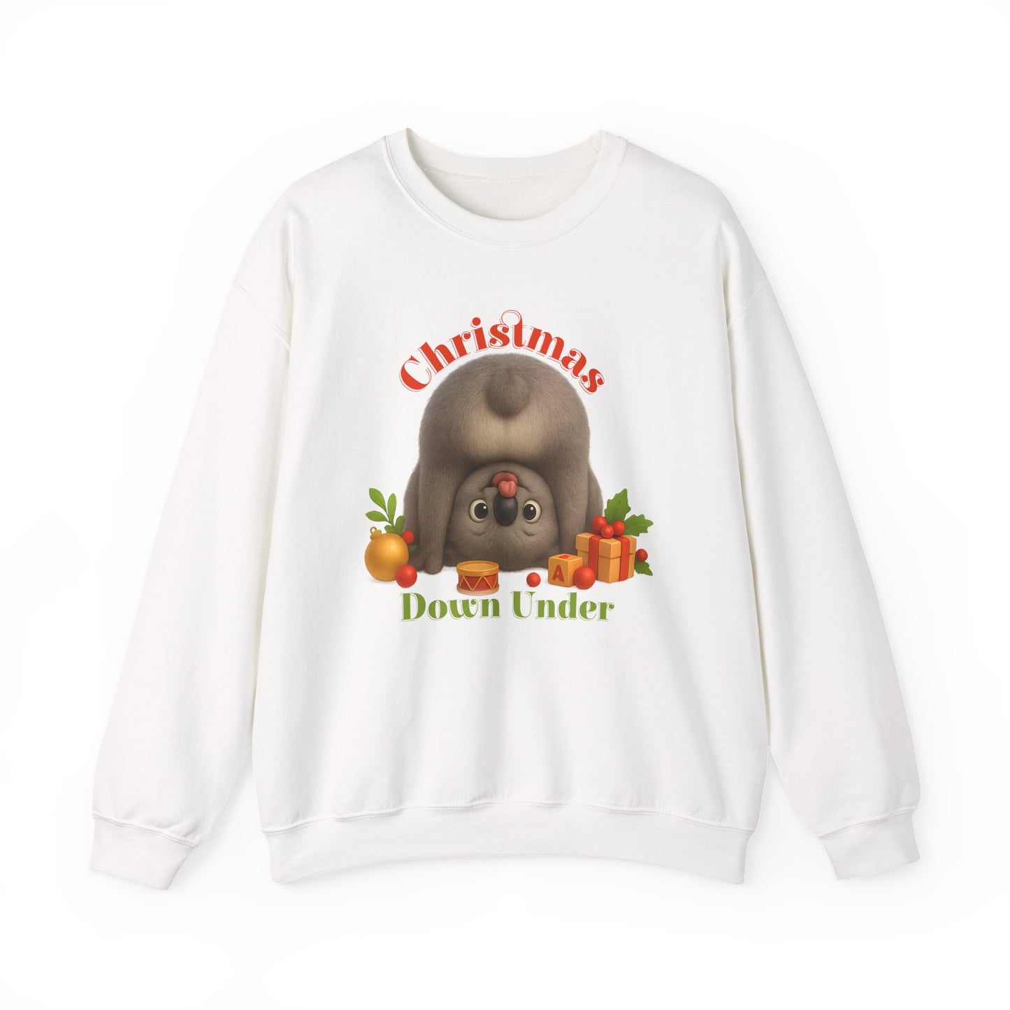 Christmas Down Under – Adult Sweatshirt | Upside Down Koala Christmas Design | Gumleaf Gang Festive Friends