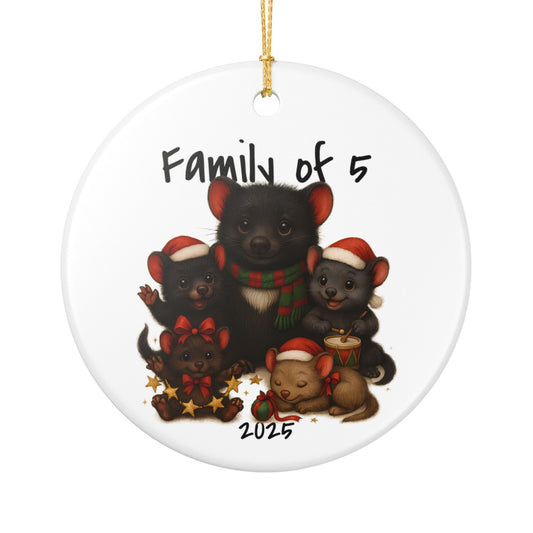 Single Parent Family of 5 Australian Animal Christmas Ornament – Tasmanian Devil Design – 2025 Festive Keepsake