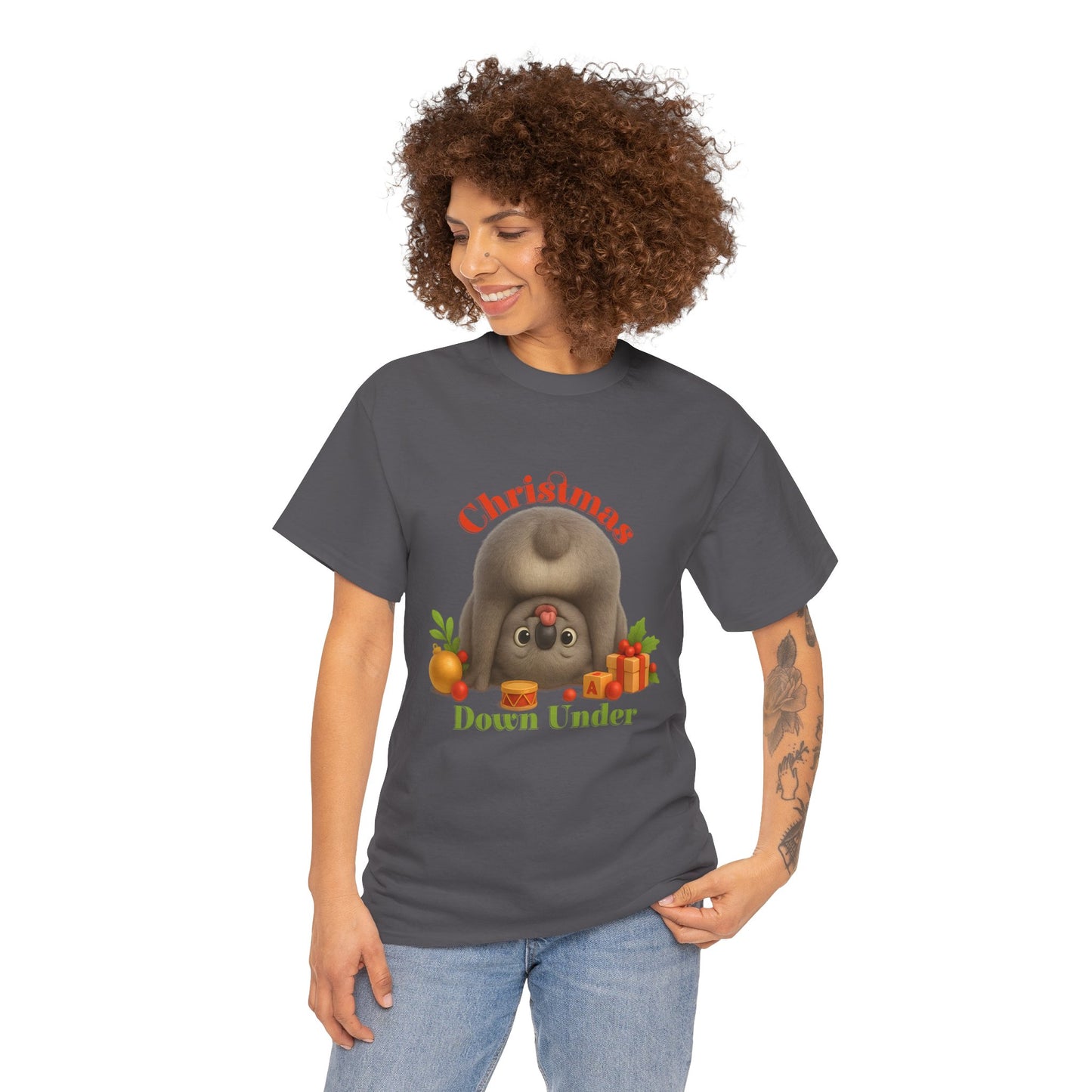 Christmas Down Under – Adult T-Shirt | Upside Down Koala Christmas Design | Gumleaf Gang Festive Friends