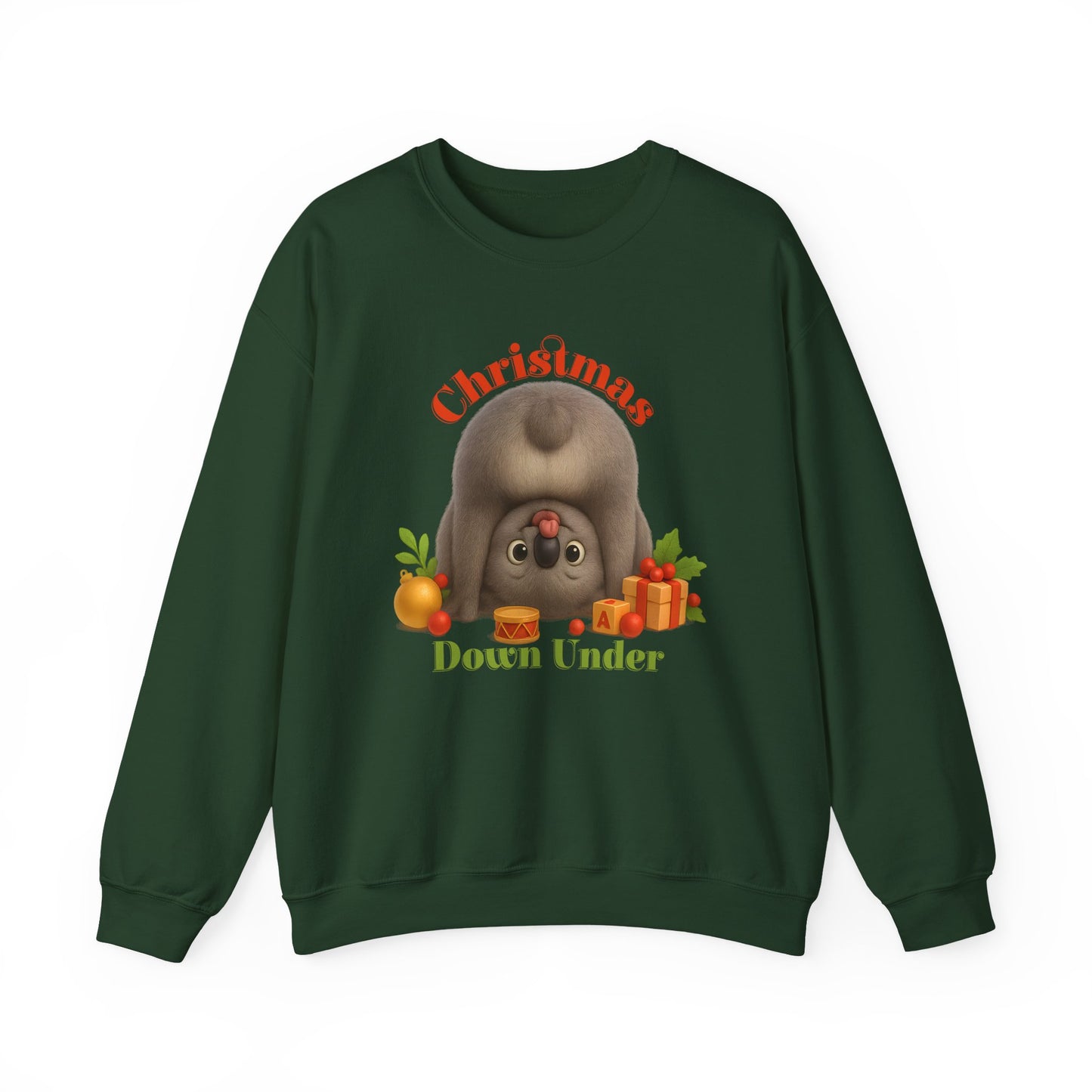 Christmas Down Under – Adult Sweatshirt | Upside Down Koala Christmas Design | Gumleaf Gang Festive Friends