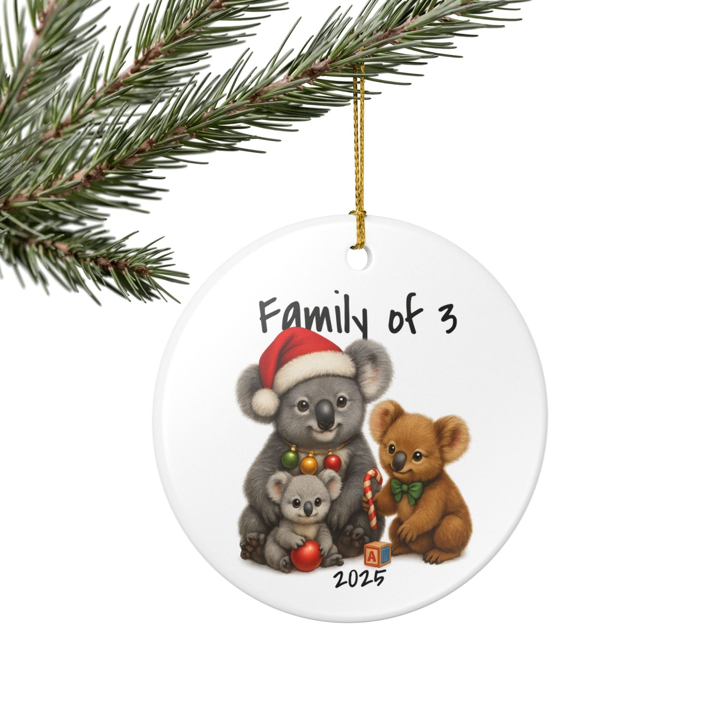 Single Parent Family of 3 Australian Animal Christmas Ornament – Koala Design – 2025 Festive Keepsake