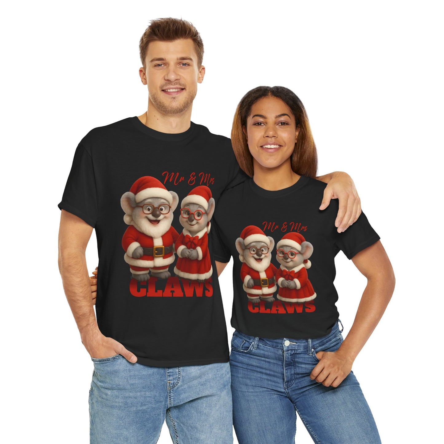 Mr and Mrs Claws – Adult T-Shirt | Koala Santa and Mrs Claws Design | Gumleaf Gang Festive Friends