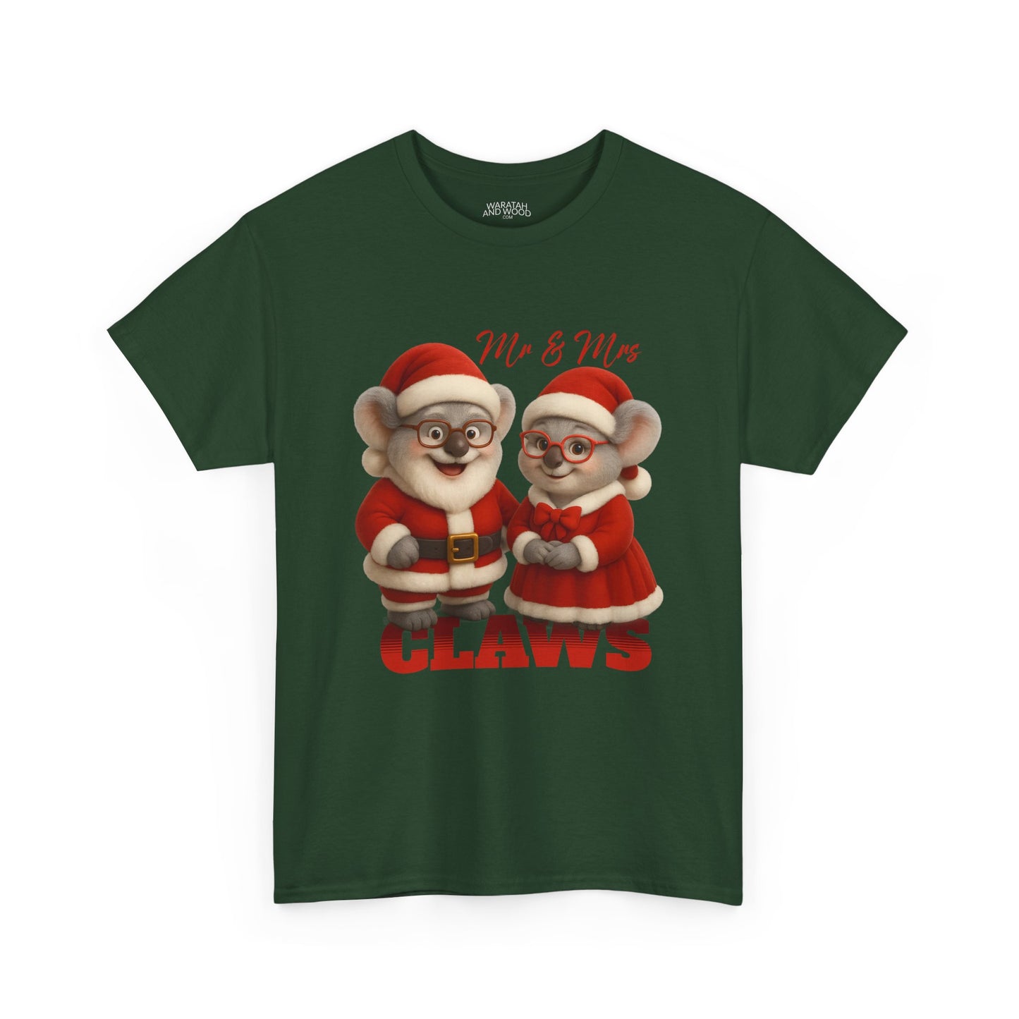 Mr and Mrs Claws – Adult T-Shirt | Koala Santa and Mrs Claws Design | Gumleaf Gang Festive Friends