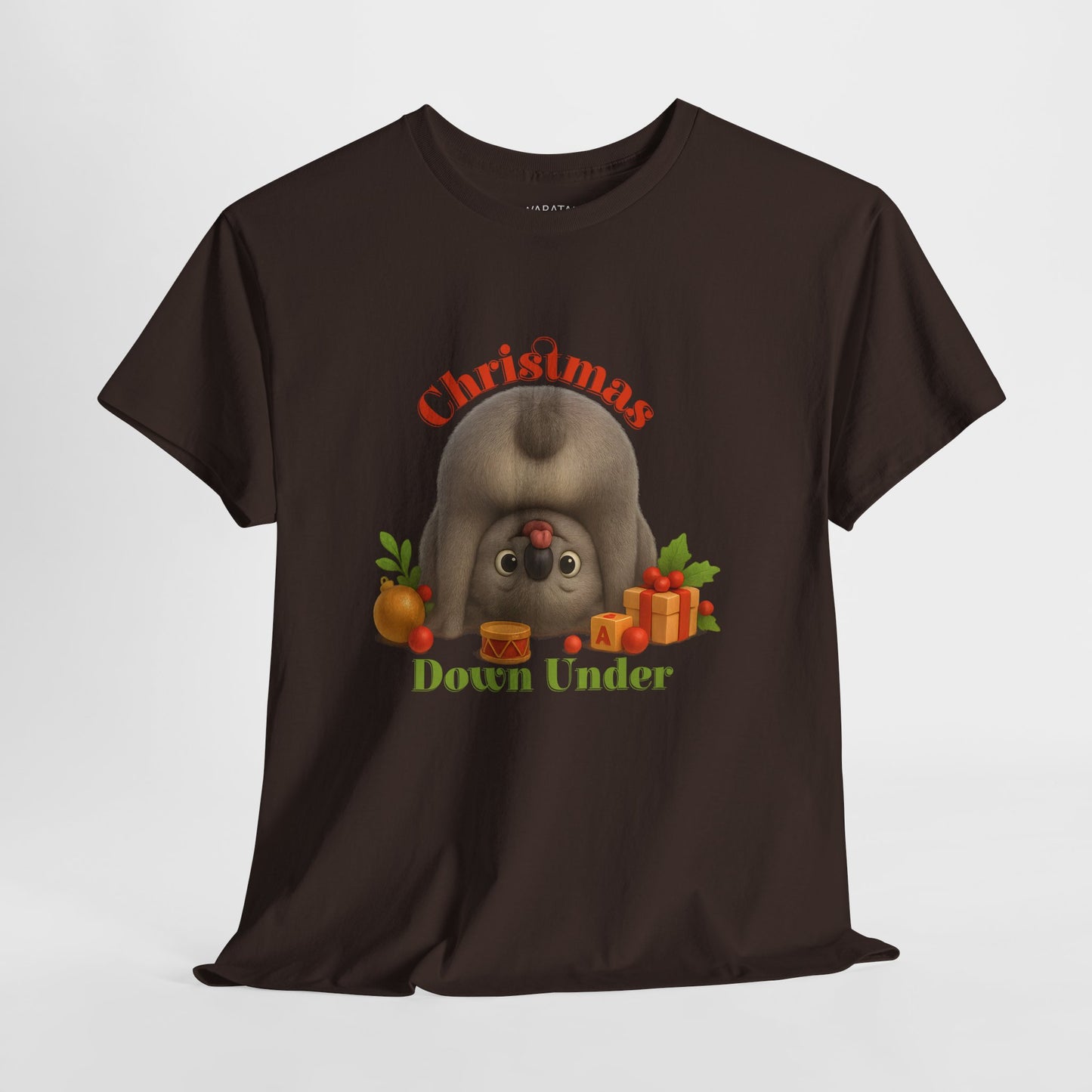 Christmas Down Under – Adult T-Shirt | Upside Down Koala Christmas Design | Gumleaf Gang Festive Friends