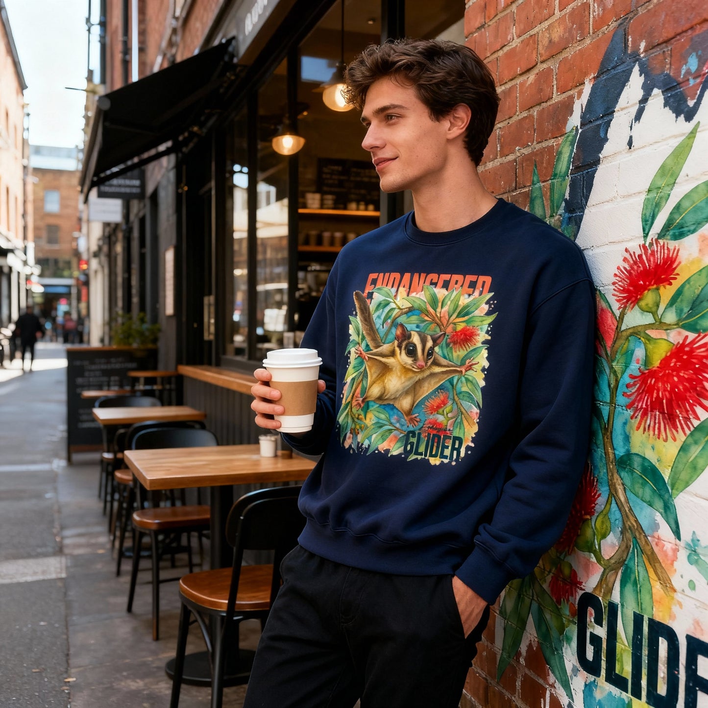 Endangered Mahogany Glider – Adult Sweatshirt | Australian Wildlife Conservation Design | Waratah and Wood Hearts and Habitats