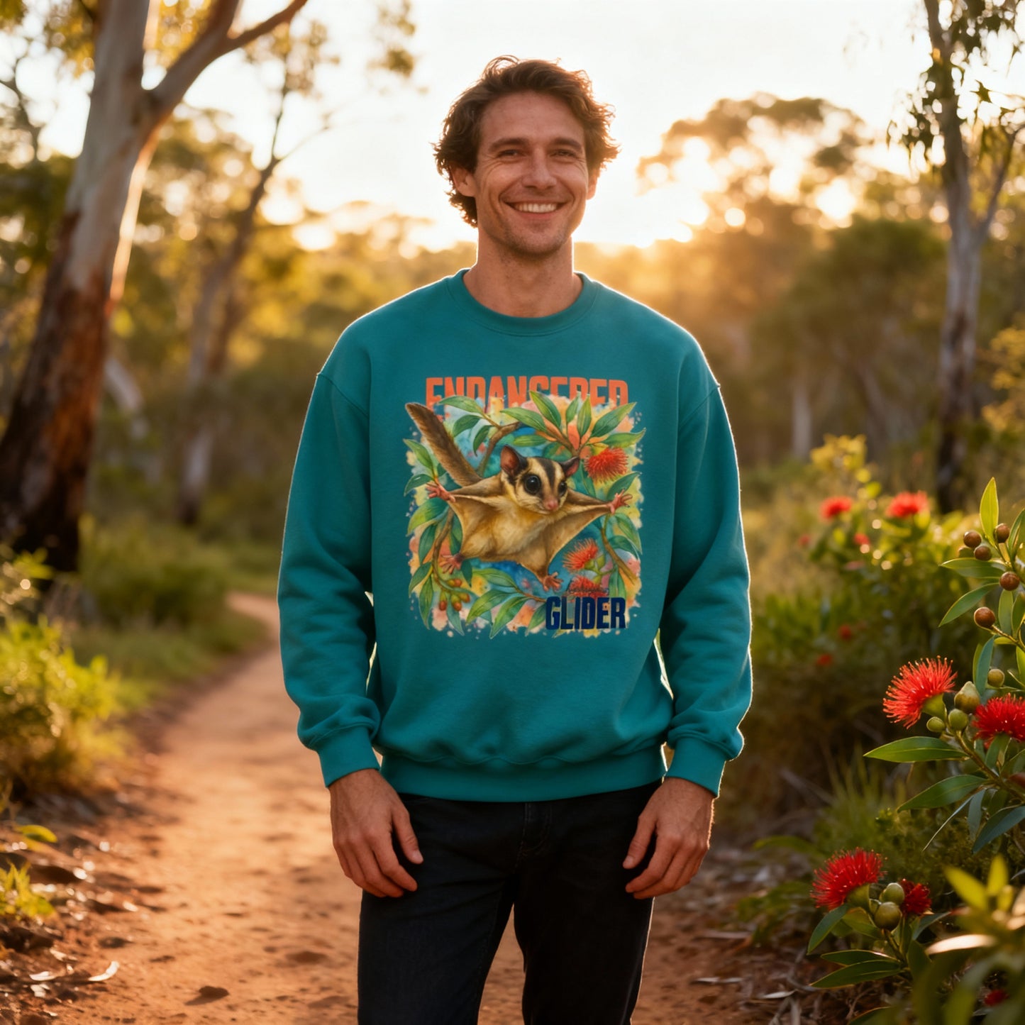 Endangered Mahogany Glider – Adult Sweatshirt | Australian Wildlife Conservation Design | Waratah and Wood Hearts and Habitats