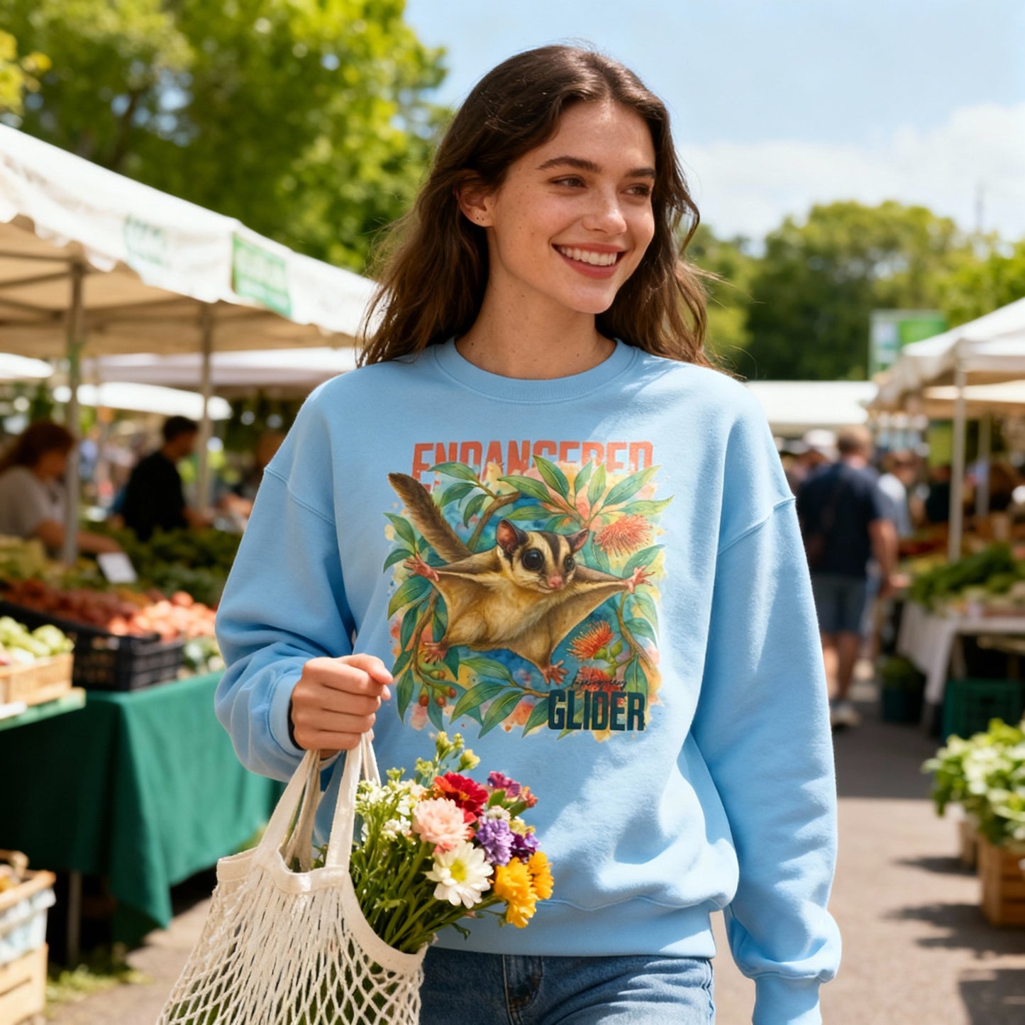 Endangered Mahogany Glider – Adult Sweatshirt | Australian Wildlife Conservation Design | Waratah and Wood Hearts and Habitats