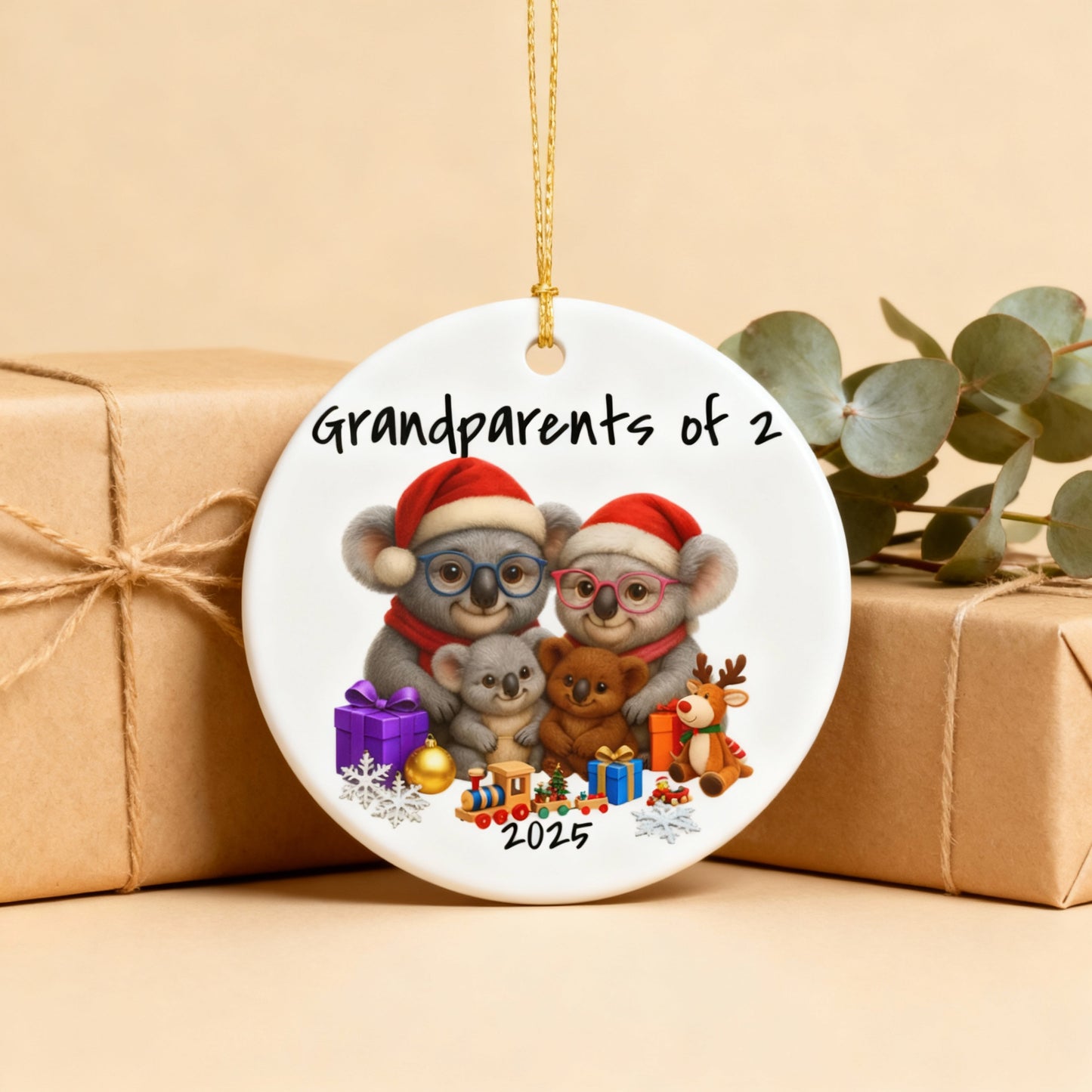 Grandparents of 2 Koala Ornament - Australian Animal Christmas Ornament – 2025 Festive Keepsake