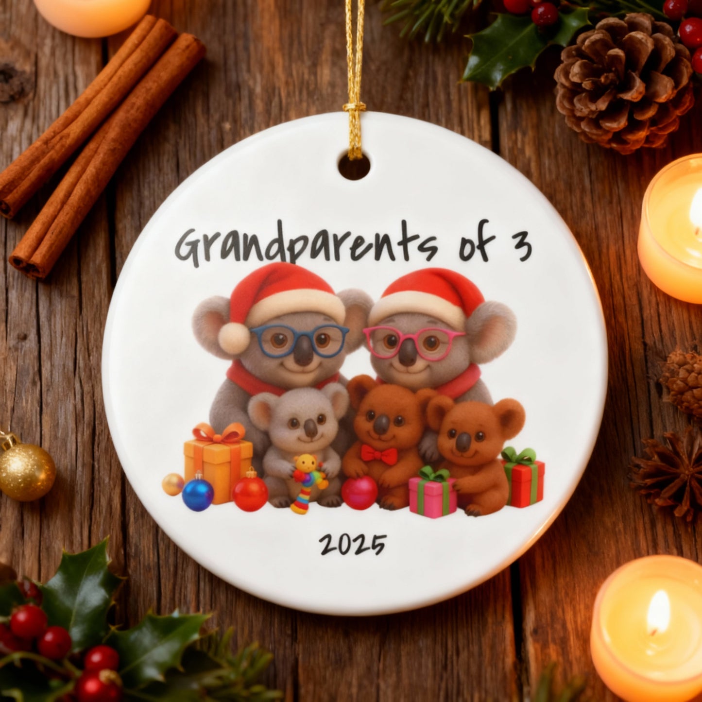 Grandparents of 3 christmas ornament - Koala style | Cute Aussie Wildlife Decoration