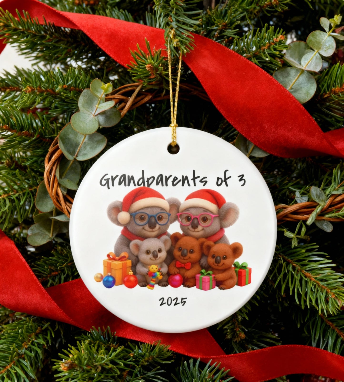 Grandparents of 3 christmas ornament - Koala style | Cute Aussie Wildlife Decoration