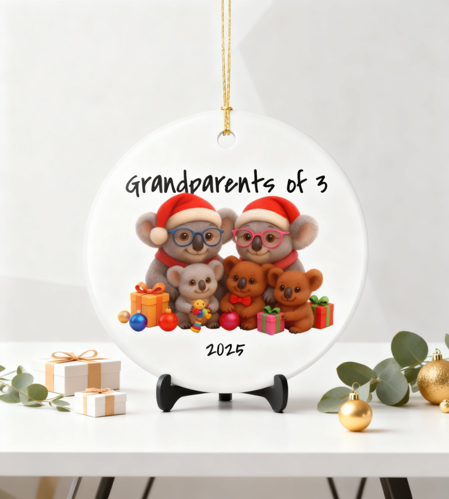 Grandparents of 3 christmas ornament - Koala style | Cute Aussie Wildlife Decoration