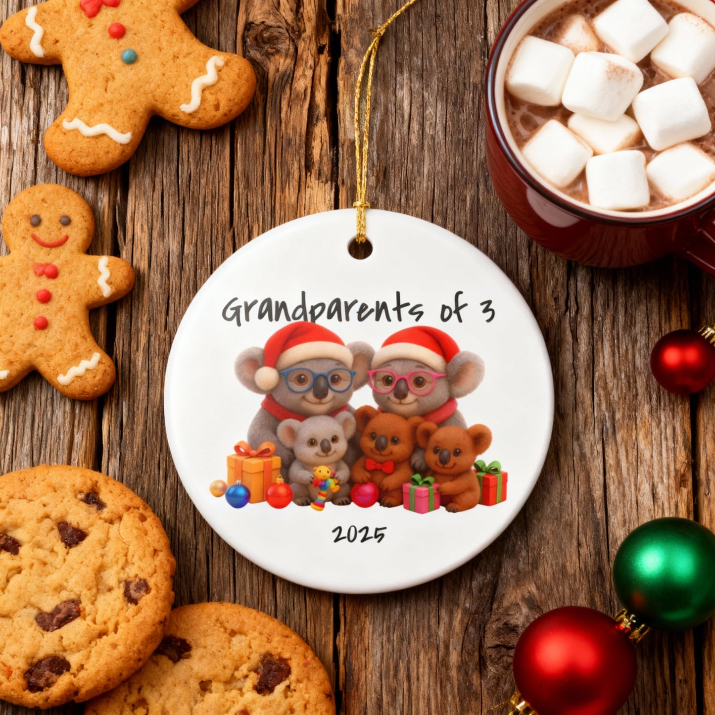 Grandparents of 3 christmas ornament - Koala style | Cute Aussie Wildlife Decoration