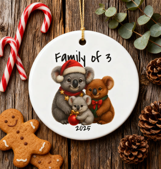 Family of 3 Australian Animal Christmas Ornament – Koala Design – 2025 Festive Keepsake