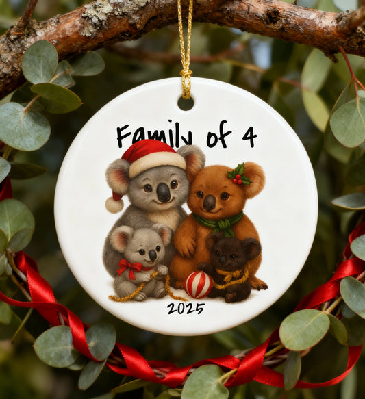 Family of 4 Australian Animal Christmas Ornament – Koala Design – 2025 Festive Keepsake