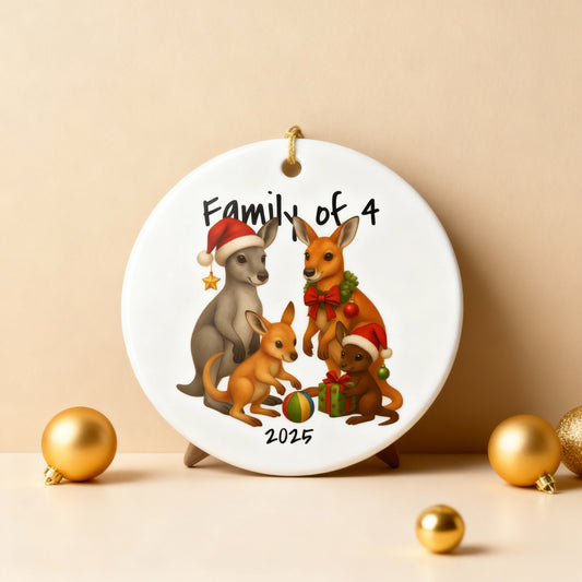 Family of 4 Australian Animal Christmas Ornament – Kangaroo Design – 2025 Festive Keepsake