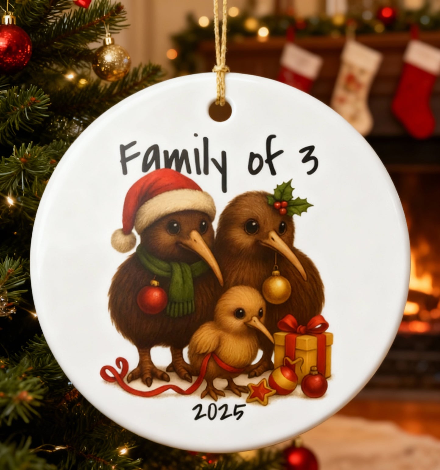 Family of 3 New Zealand Animal Christmas Ornament – Kiwi Design – 2025 Festive Keepsake