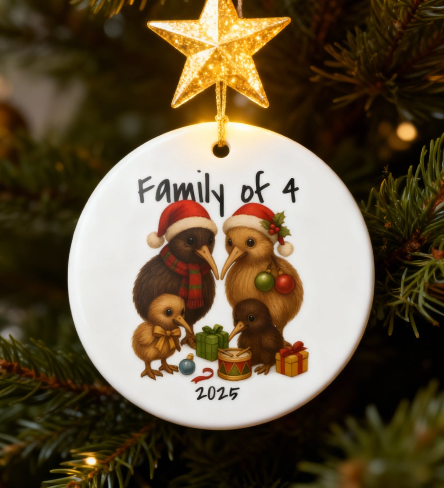Family of 4 New Zealand Animal Christmas Ornament – Kiwi Design – 2025 Festive Keepsake