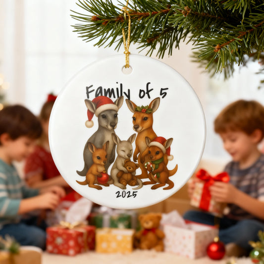 Family of 5 Australian Animal Christmas Ornament – Kangaroo Design – 2025 Festive Keepsake