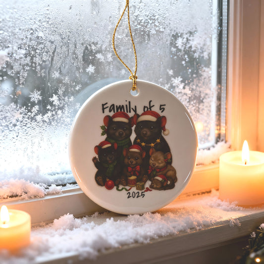 Family of 5 Australian Animal Christmas Ornament – Tasmanian Devil Design – 2025 Festive Keepsake
