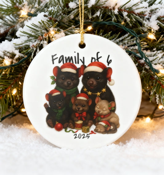 Family of 6 Australian Animal Christmas Ornament – Tasmanian Devil Design – 2025 Festive Keepsake