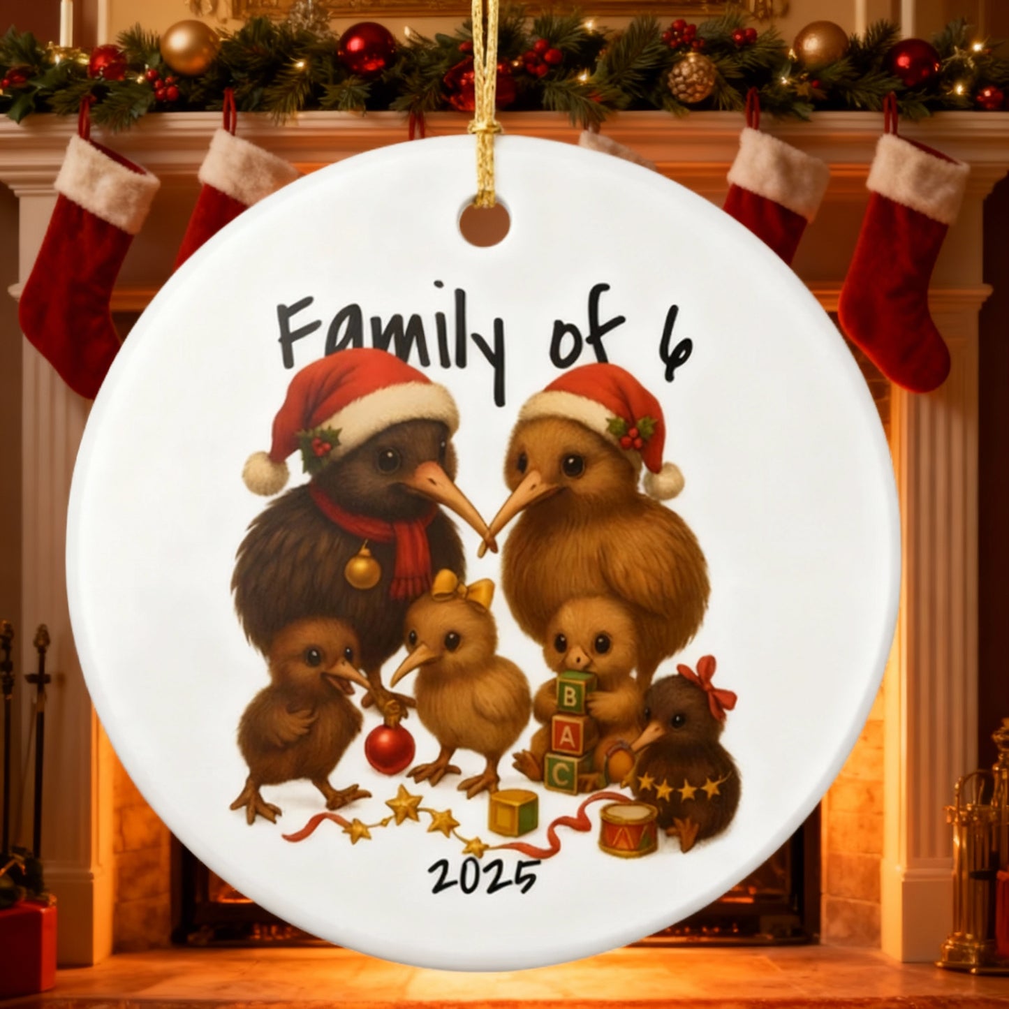 Family of 6 New Zealand Animal Christmas Ornament – Kiwi Design – 2025 Festive Keepsake