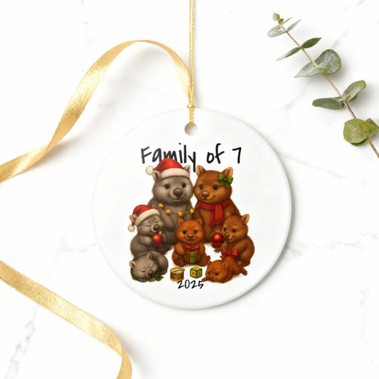 Family of 7 Australian Animal Christmas Ornament – Wombat Design – 2025 Festive Keepsake