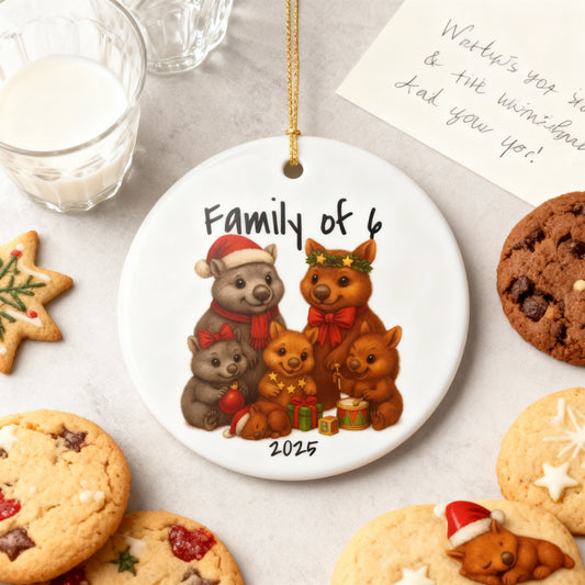 Family of 6 Australian Animal Christmas Ornament – Wombat Design – 2025 Festive Keepsake