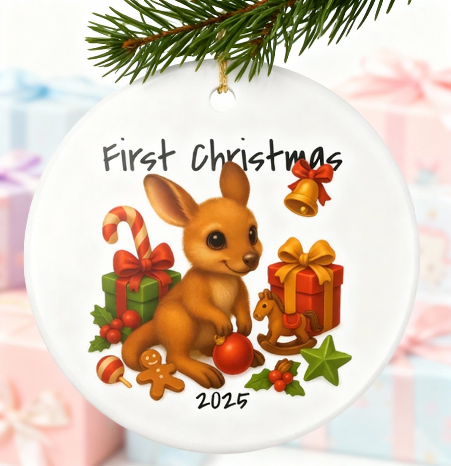 First Christmas Kangaroo 1 - Australian Animal Christmas Ornament – 2025 Festive Keepsake