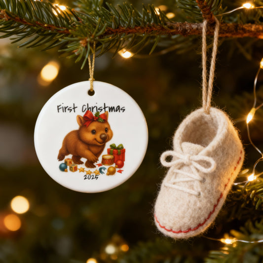 First Christmas Wombat 1 - Australian Animal Christmas Ornament – 2025 Festive Keepsake
