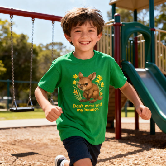 Don’t Mess With My Bounce – Kids T-Shirt | Kangaroo Joey Design | Gumleaf Gang Mischief Makers
