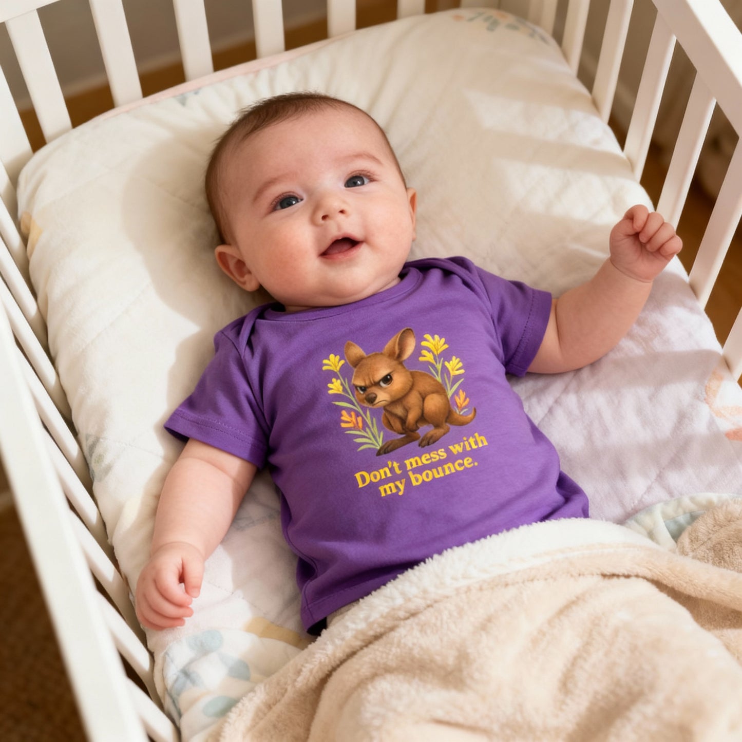 Don’t Mess With My Bounce – Baby T-Shirt | Kangaroo Joey Design | Gumleaf Gang Mischief Makers