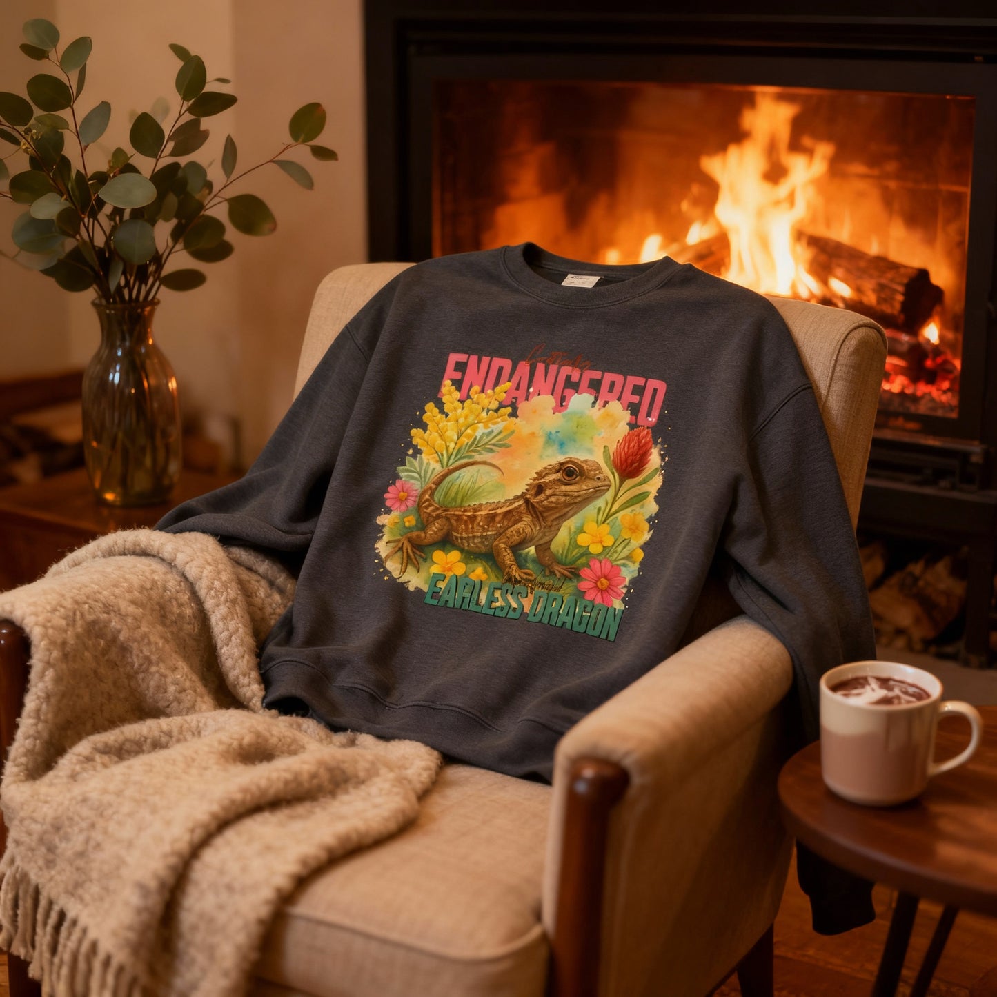 Critically Endangered Canberra Grassland Earless Dragon - Adult Sweatshirt – Australian Wildlife Awareness