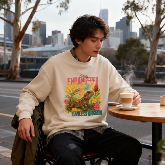Critically Endangered Canberra Grassland Earless Dragon - Adult Sweatshirt – Australian Wildlife Awareness