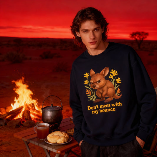 Don’t Mess With My Bounce – Adult Jumper | Kangaroo Joey Design | Gumleaf Gang Mischief Makers