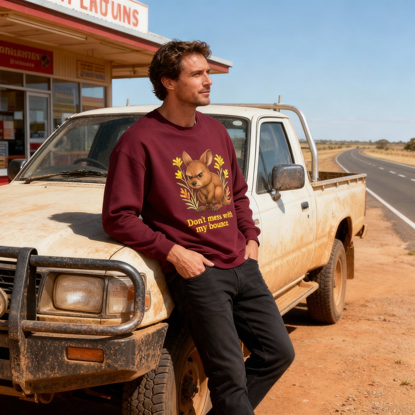 Don’t Mess With My Bounce – Adult Jumper | Kangaroo Joey Design | Gumleaf Gang Mischief Makers