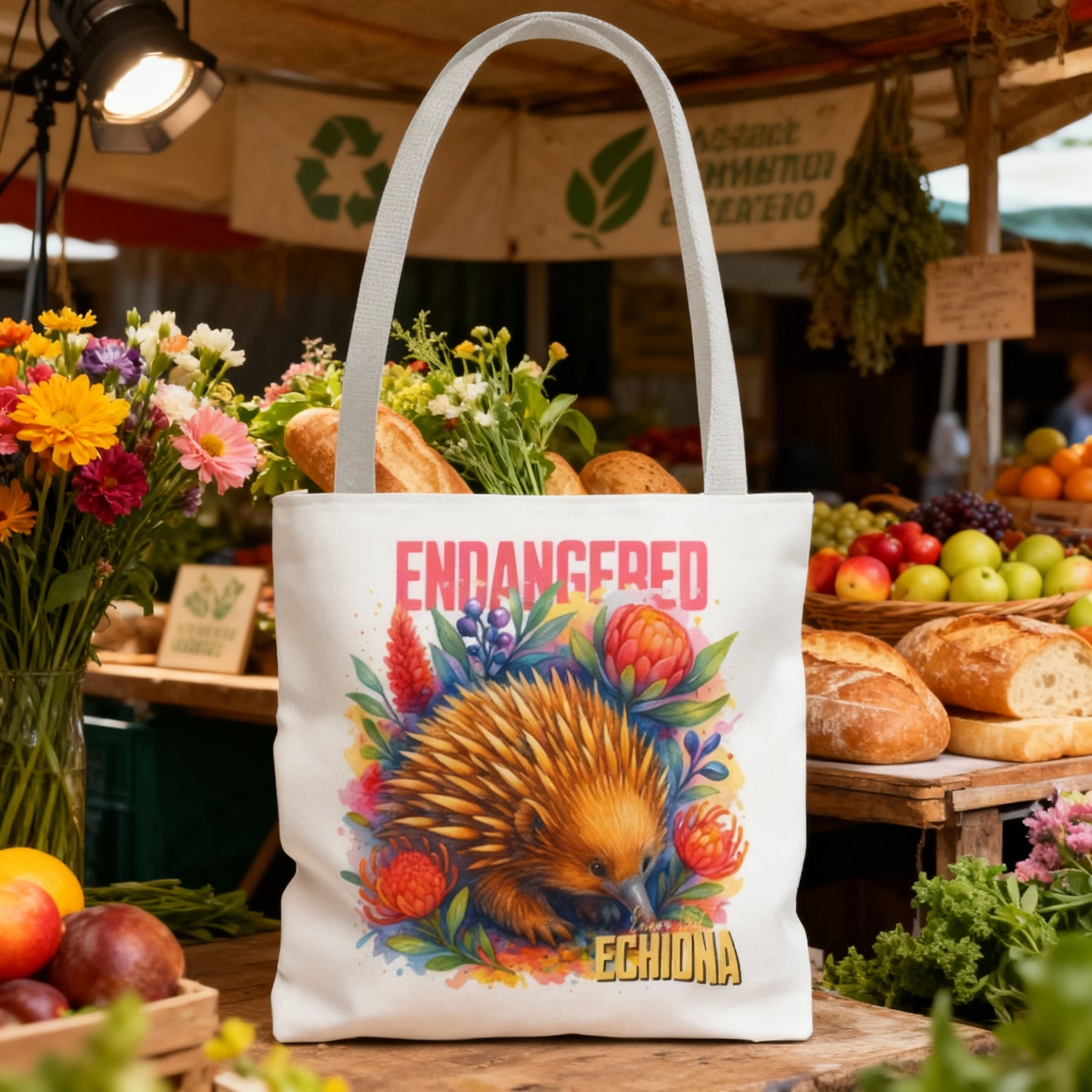 Endangered Kangaroo Island Echidna – Tote Bag | Australian Wildlife Conservation Design | Waratah and Wood Hearts and Habitats