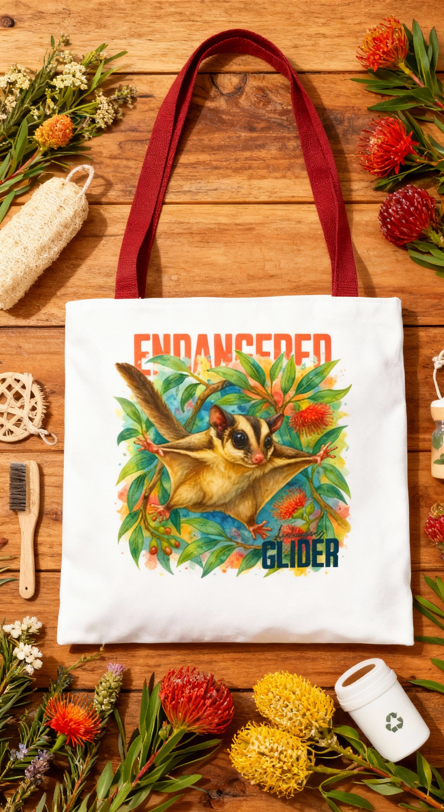 Endangered Mahogany Glider – Tote Bag | Australian Wildlife Conservation Design | Waratah and Wood Hearts and Habitats