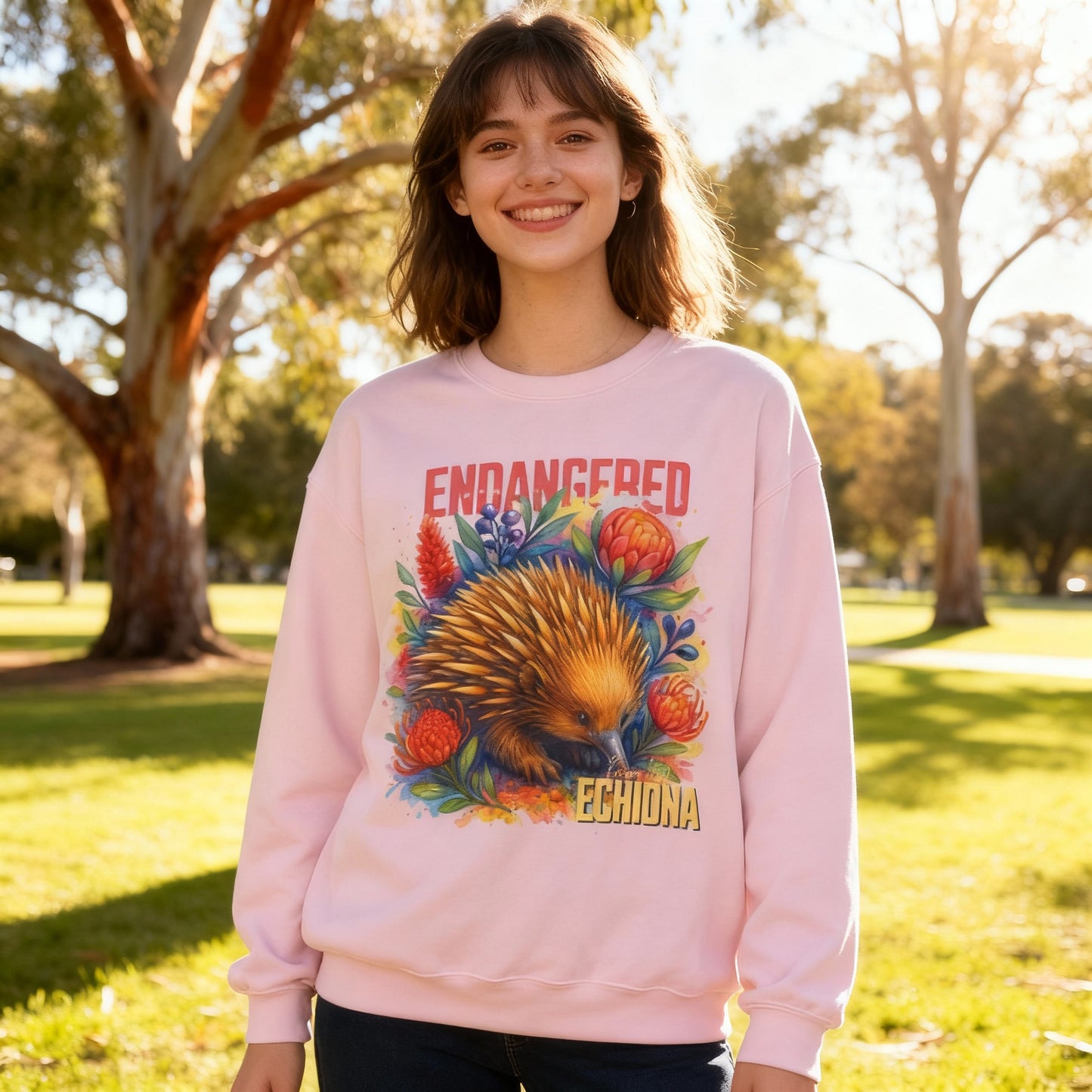 Endangered Kangaroo Island Echidna – Adult Sweatshirt | Australian Wildlife Conservation Design | Waratah and Wood Hearts and Habitats