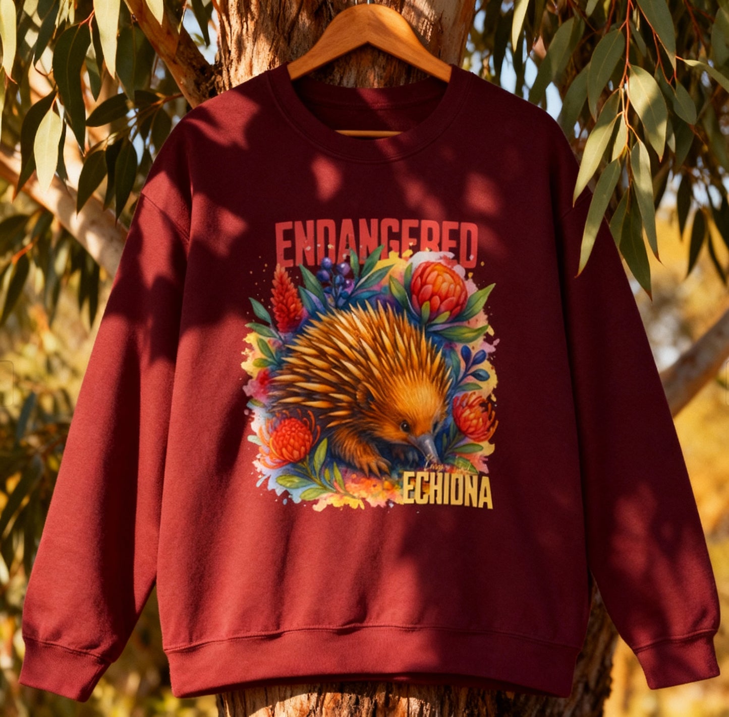 Endangered Kangaroo Island Echidna – Adult Sweatshirt | Australian Wildlife Conservation Design | Waratah and Wood Hearts and Habitats