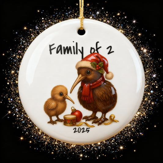 Single Parent Family of 2 New Zealand Animal Christmas Ornament – Kiwi Design – 2025 Festive Keepsake