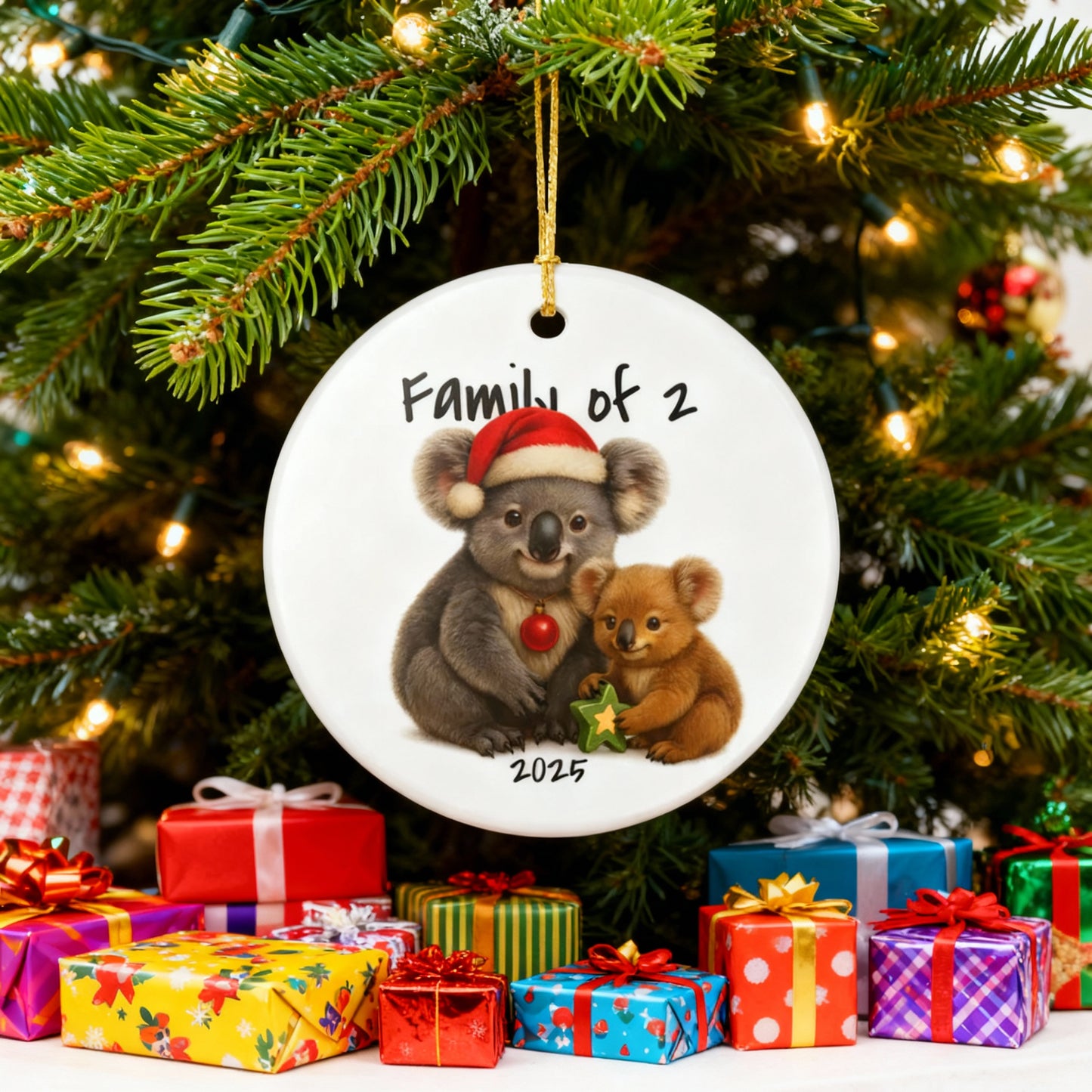 Single Parent Family of 2 Australian Animal Christmas Ornament – Koala Design – 2025 Festive Keepsake