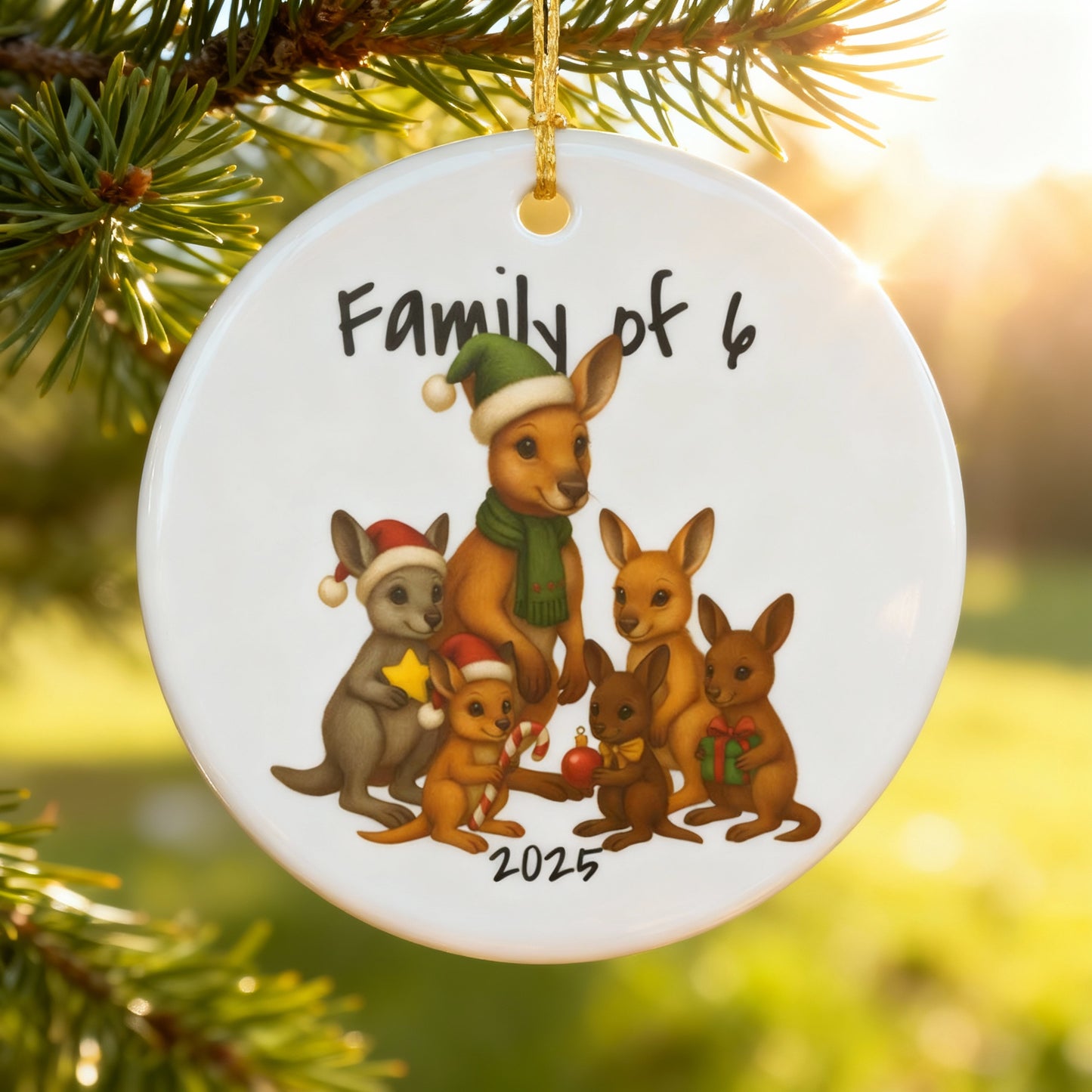 Single Parent Family of 6 Australian Animal Christmas Ornament – Kangaroo Design – 2025 Festive Keepsake