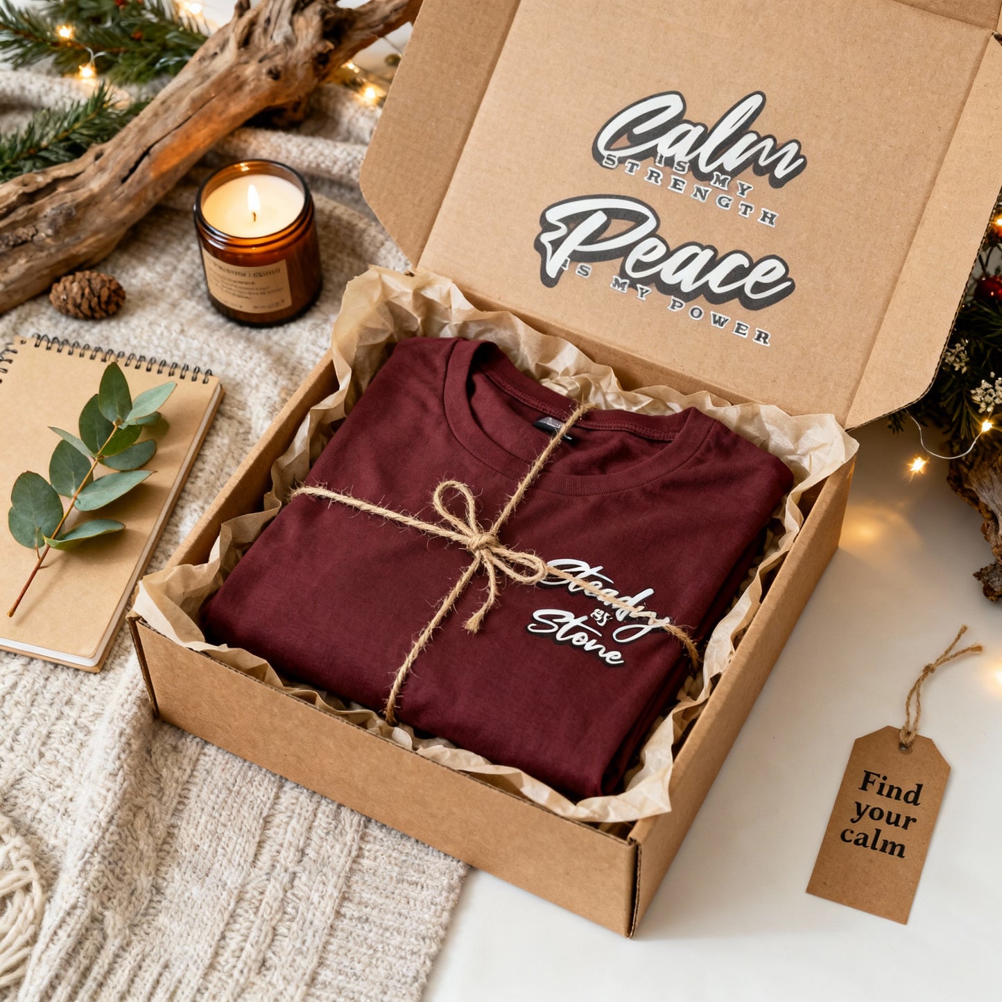 Steady as Stone – Root Chakra Affirmation Adult T-Shirt | Calm Is My Strength, Peace Is My Power | Waratah and Wood Global Collection