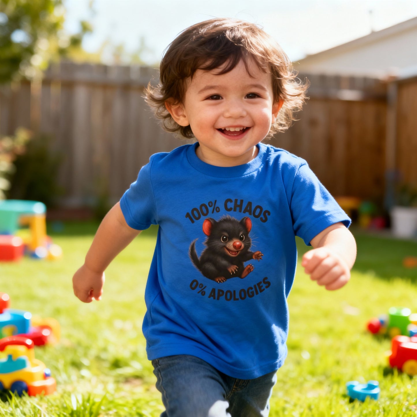 100% Chaos 0% Apologies – Toddler T-Shirt | Tasmanian Devil Design | Gumleaf Gang Mischief Makers