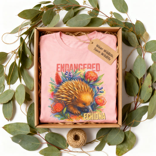 Endangered Kangaroo Island Echidna – Adult T-Shirt | Australian Wildlife Conservation Design | Waratah and Wood Hearts and Habitats