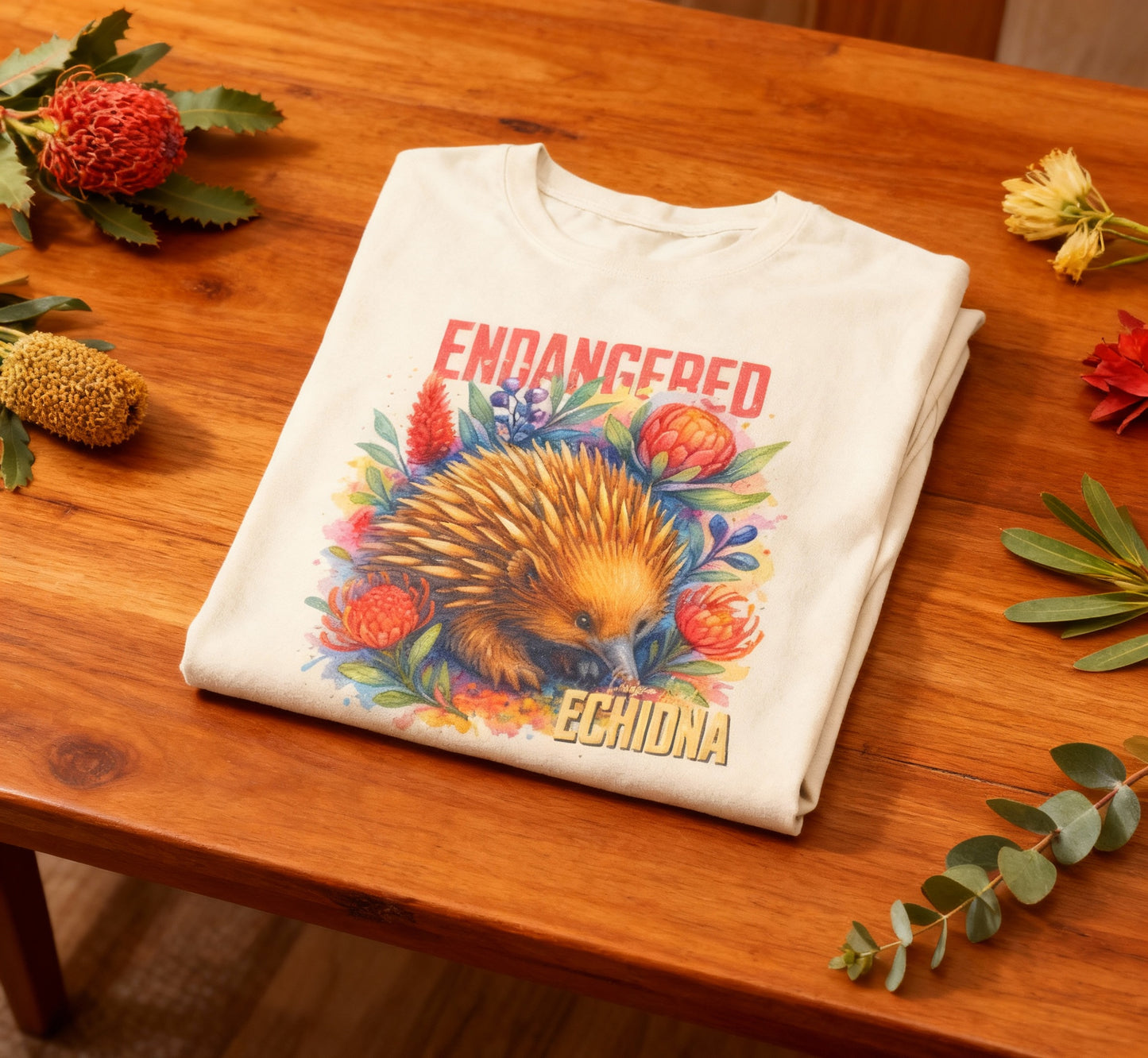 Endangered Kangaroo Island Echidna – Adult T-Shirt | Australian Wildlife Conservation Design | Waratah and Wood Hearts and Habitats